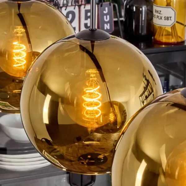 hofstein Koyoto Suspension, Boule lumineuse, Suspension Or, 4 lumières* Lampes En Verre