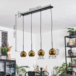 hofstein Koyoto Suspension, Boule lumineuse, Suspension Or, 4 lumières* Lampes En Verre