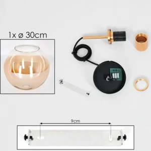 hofstein Koyoto Suspension, Boule lumineuse, Suspension Or, Noir, 1 lumière* Lampes En Verre