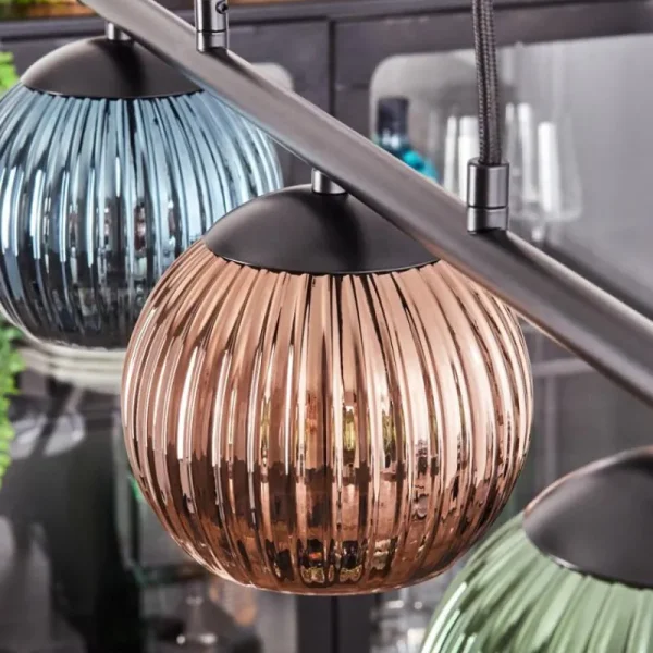 hofstein Koyoto Suspension, Boule lumineuse, Suspension Bleu, Vert, Cuivré, 3 lumières* Lampes Modernes