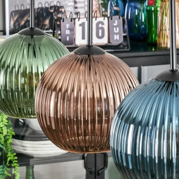 hofstein Koyoto Suspension, Boule lumineuse, Suspension Bleu, Vert, Cuivré, 3 lumières* Lampes Modernes