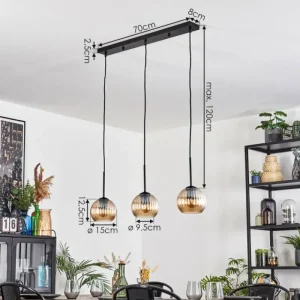 hofstein Koyoto Suspension, Boule lumineuse, Suspension Ambre, 3 lumières* Lampes Modernes