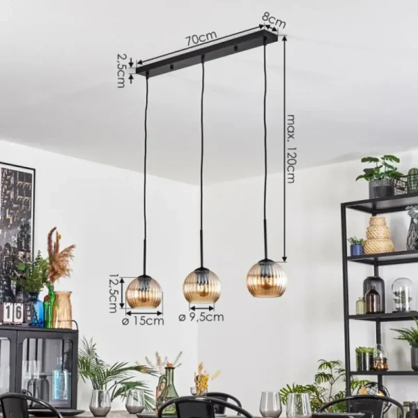 hofstein Koyoto Suspension, Boule lumineuse, Suspension Ambre, 3 lumières* Lampes Modernes