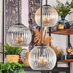 hofstein Koyoto Suspension, Boule lumineuse, Suspension Ambre, Clair, Fumé, 4 lumières* Lampes Modernes
