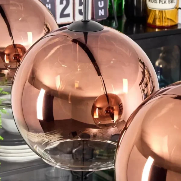 hofstein Koyoto Suspension, Boule lumineuse, Suspension Clair, Cuivré, 4 lumières* Lampes En Verre
