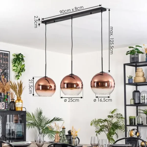 hofstein Koyoto Suspension, Boule lumineuse, Suspension Noir, 3 lumières* Lampes En Verre