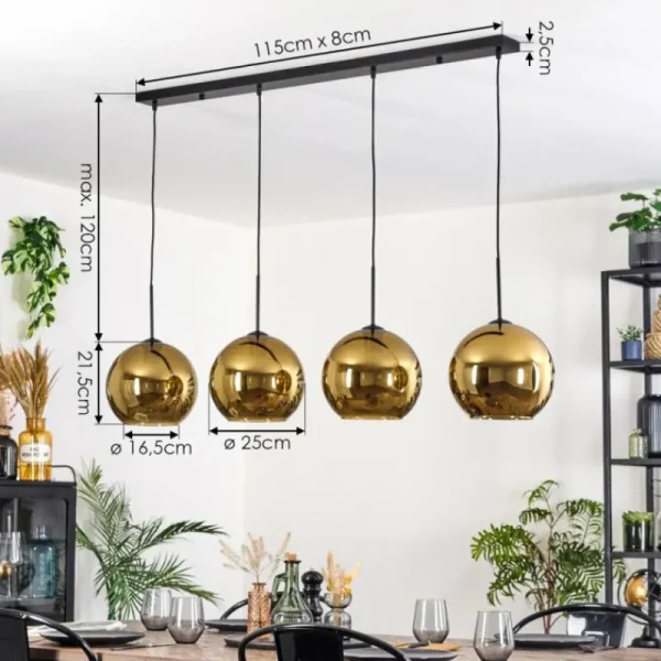 hofstein Koyoto Suspension, Boule lumineuse, Suspension Or, 4 lumières* Lampes En Verre