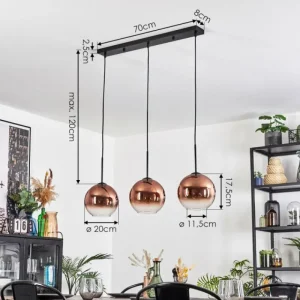 hofstein Koyoto Suspension, Boule lumineuse, Suspension Clair, Cuivré, 3 lumières* Lampes En Verre