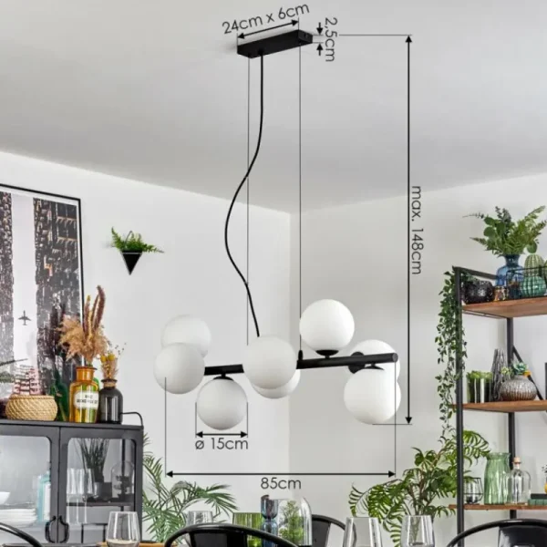 hofstein Koyoto Suspension, Boule lumineuse, Suspension Blanc, 8 lumières* Lampes En Verre