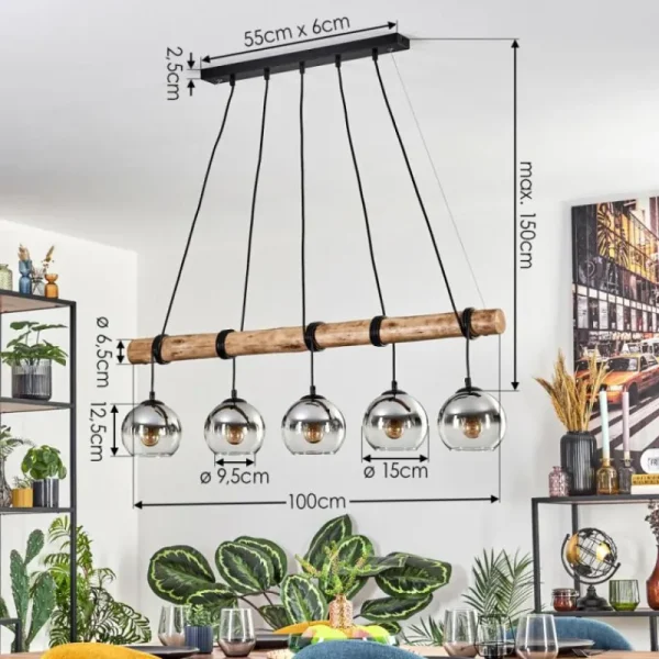 hofstein Koyoto Suspension, Boule lumineuse, Suspension Écru, Noir, 5 lumières* Lampes Modernes