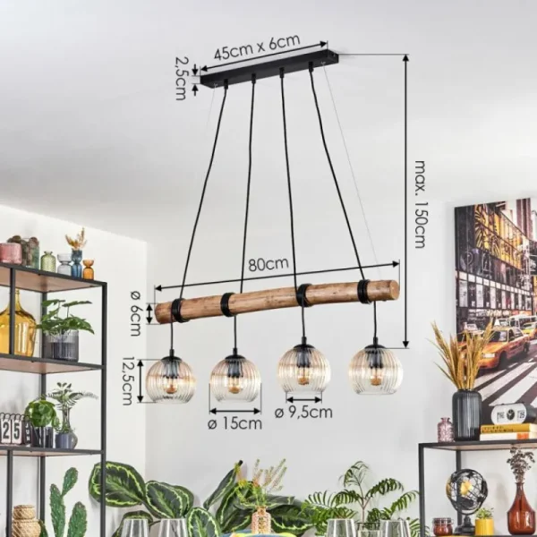 hofstein Koyoto Suspension, Boule lumineuse, Suspension Écru, Noir, 4 lumières* Lampes Modernes