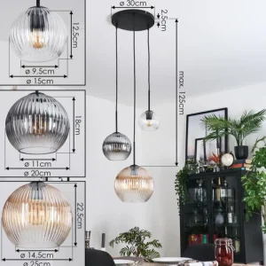 hofstein Koyoto Suspension, Boule lumineuse, Suspension Noir, 3 lumières* Lampes Modernes
