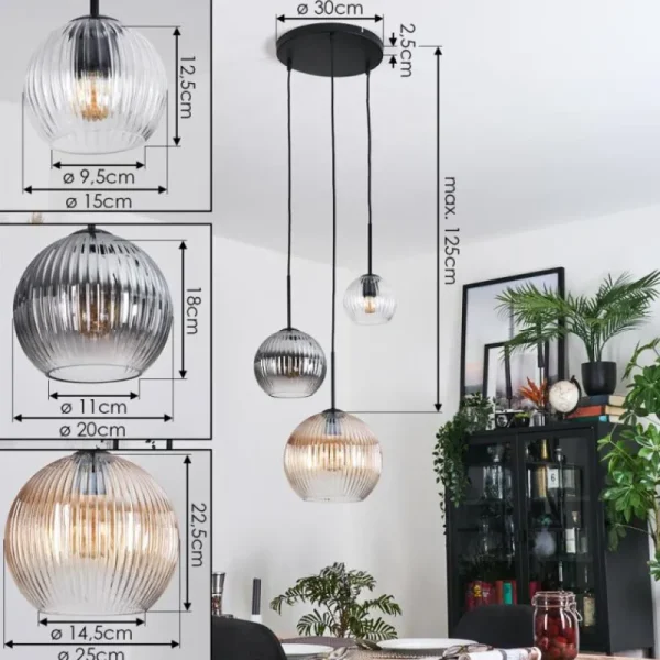 hofstein Koyoto Suspension, Boule lumineuse, Suspension Noir, 3 lumières* Lampes Modernes