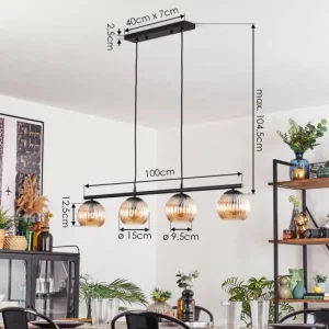hofstein Koyoto Suspension, Boule lumineuse, Suspension Ambre, 4 lumières* Lampes Modernes