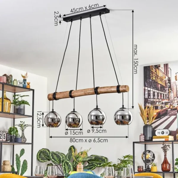 hofstein Koyoto Suspension, Boule lumineuse, Suspension Écru, Noir, 4 lumières* Lampes Modernes