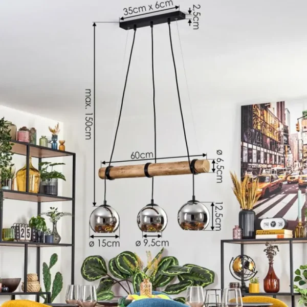 hofstein Koyoto Suspension, Boule lumineuse, Suspension Écru, Noir, 3 lumières* Lampes Modernes