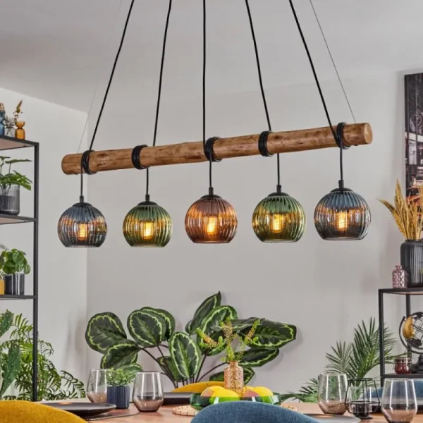 hofstein Koyoto Suspension, Boule lumineuse, Suspension Écru, Noir, 5 lumières* Lampes Modernes