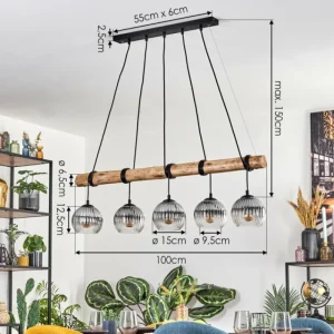 hofstein Koyoto Suspension, Boule lumineuse, Suspension Écru, Noir, 5 lumières* Lampes Modernes