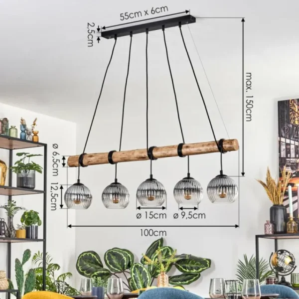 hofstein Koyoto Suspension, Boule lumineuse, Suspension Écru, Noir, 5 lumières* Lampes Modernes