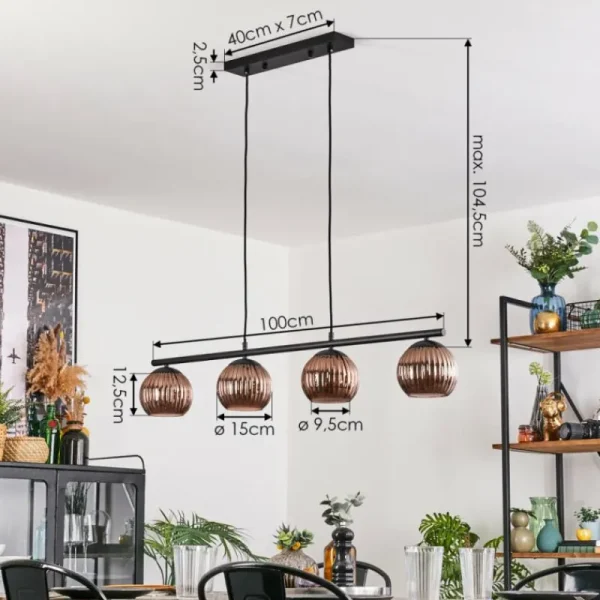 hofstein Koyoto Suspension, Boule lumineuse, Suspension Cuivré, 4 lumières* Lampes Modernes