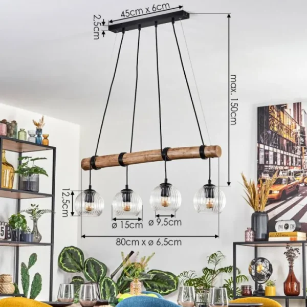 hofstein Koyoto Suspension, Boule lumineuse, Suspension Écru, Noir, 4 lumières* Lampes Modernes