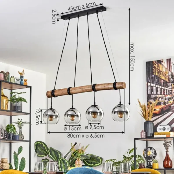 hofstein Koyoto Suspension, Boule lumineuse, Suspension Écru, Noir, 4 lumières* Lampes Modernes