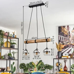 hofstein Koyoto Suspension, Boule lumineuse, Suspension Écru, Noir, 3 lumières* Lampes Modernes