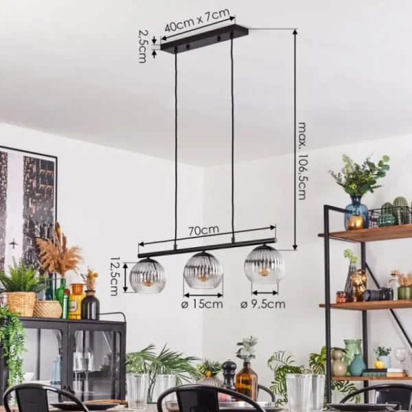 hofstein Koyoto Suspension, Boule lumineuse, Suspension Clair, Fumé, 3 lumières* Lampes Modernes