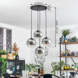 hofstein Koyoto Suspension, Boule lumineuse Clair, Fumé, 4 lumières* Lampes Modernes