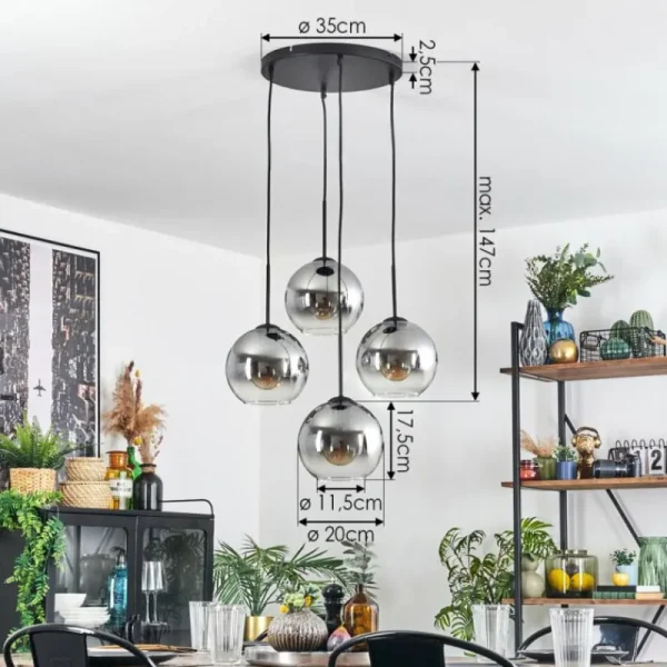hofstein Koyoto Suspension, Boule lumineuse Clair, Fumé, 4 lumières* Lampes Modernes