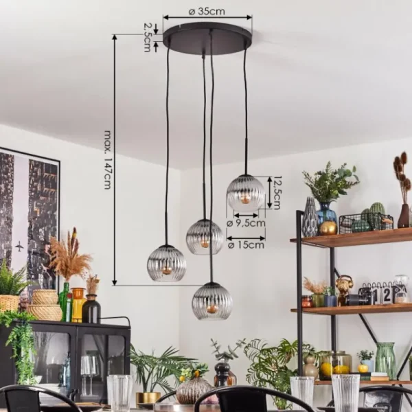 hofstein Koyoto Suspension, Boule lumineuse, Suspension Clair, Fumé, 4 lumières* Lampes Modernes