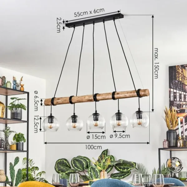 hofstein Koyoto Suspension, Boule lumineuse, Suspension Écru, Noir, 5 lumières* Lampes Modernes