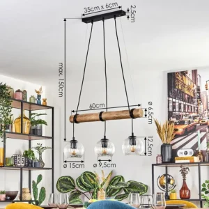 hofstein Koyoto Suspension, Boule lumineuse, Suspension Écru, Noir, 3 lumières* Lampes Modernes