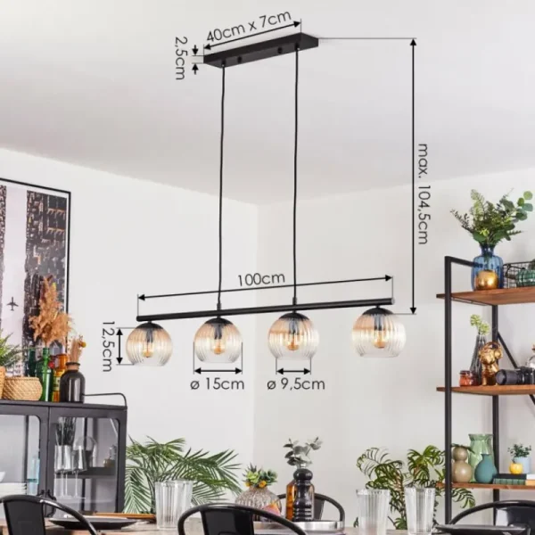 hofstein Koyoto Suspension, Boule lumineuse, Suspension Ambre, Clair, 4 lumières* Lampes Modernes