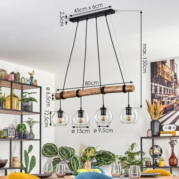 hofstein Koyoto Suspension, Boule lumineuse, Suspension Écru, Noir, 4 lumières* Lampes Modernes