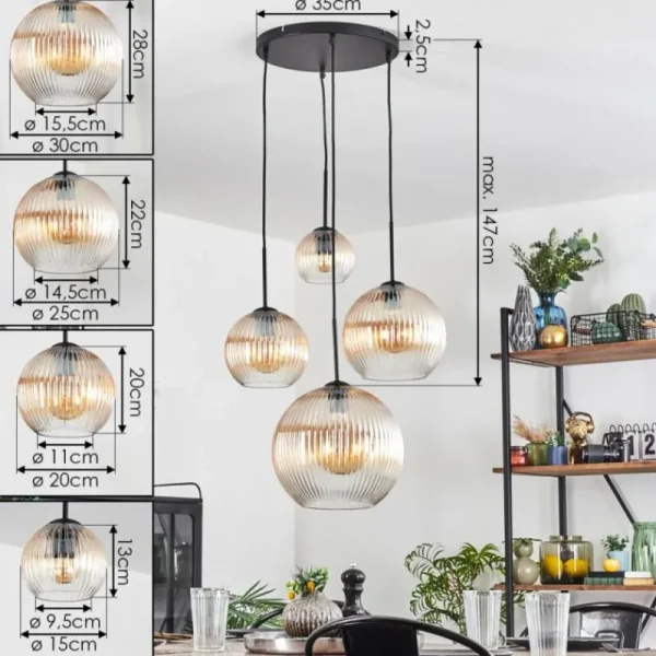 hofstein Koyoto Suspension, Boule lumineuse, Suspension Ambre, Clair, 4 lumières* Lampes Modernes