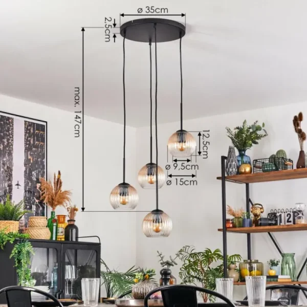hofstein Koyoto Suspension, Boule lumineuse, Suspension Ambre, Clair, 4 lumières* Lampes Modernes