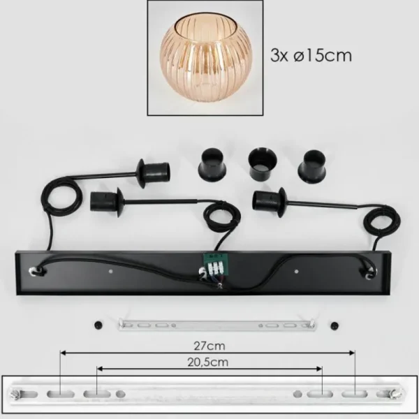 hofstein Koyoto Suspension, Boule lumineuse, Suspension Ambre, 3 lumières* Lampes Modernes