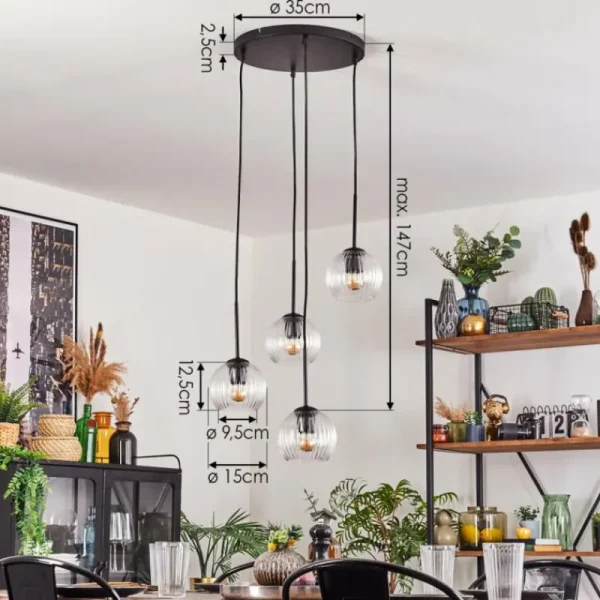 hofstein Koyoto Suspension, Boule lumineuse, Suspension 35 cm Clair, 4 lumières* Lampes Modernes