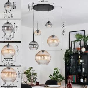 hofstein Koyoto Suspension, Boule lumineuse, Suspension grappe Ambre, Clair, Fumé, 5 lumières* Lampes Modernes
