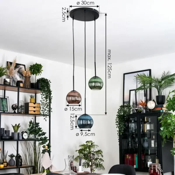 hofstein Koyoto Suspension, Boule lumineuse, Suspension Noir, 3 lumières* Lampes Modernes