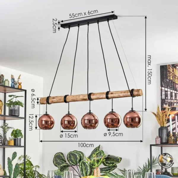 hofstein Koyoto Suspension, Boule lumineuse, Suspension Écru, Noir, 5 lumières* Lampes Modernes