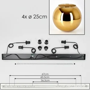 hofstein Koyoto Suspension, Boule lumineuse, Suspension Or, 4 lumières* Lampes En Verre