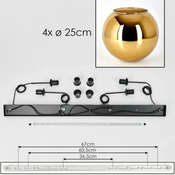 hofstein Koyoto Suspension, Boule lumineuse, Suspension Or, 4 lumières* Lampes En Verre