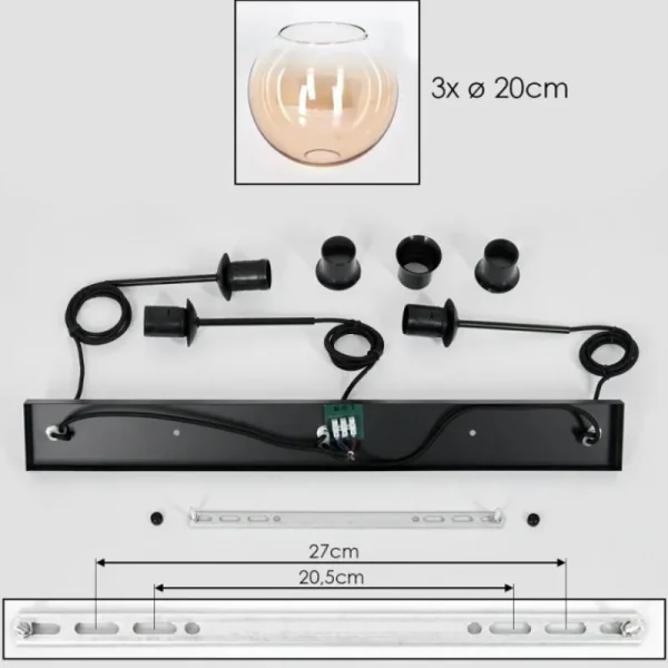 hofstein Koyoto Suspension, Boule lumineuse, Suspension Ambre, Clair, 3 lumières* Lampes En Verre