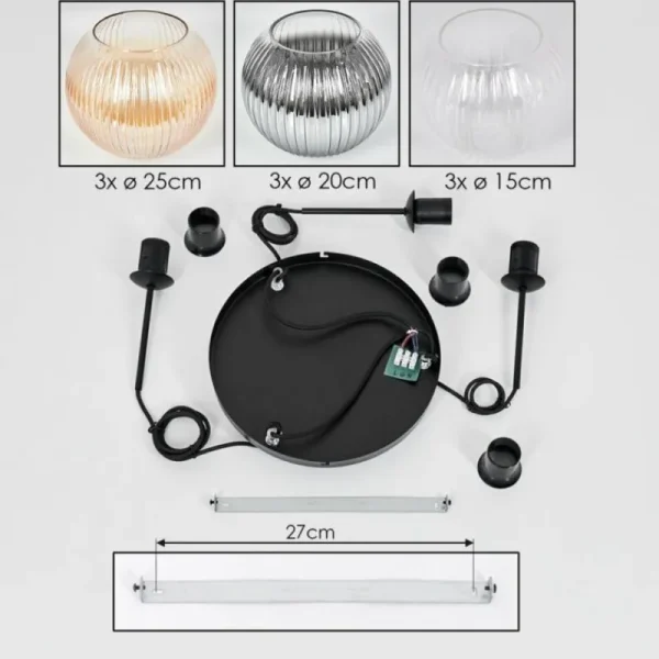 hofstein Koyoto Suspension, Boule lumineuse, Suspension Noir, 3 lumières* Lampes Modernes