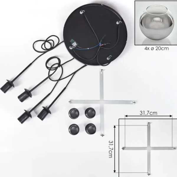 hofstein Koyoto Suspension, Boule lumineuse Clair, Fumé, 4 lumières* Lampes Modernes
