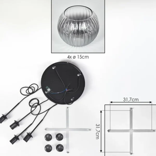hofstein Koyoto Suspension, Boule lumineuse, Suspension Clair, Fumé, 4 lumières* Lampes Modernes