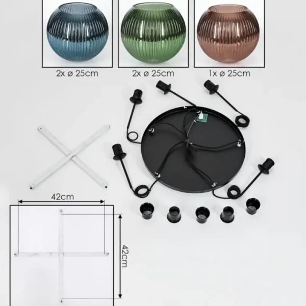 hofstein Koyoto Suspension, Boule lumineuse, Suspension grappe Bleu, Vert, Cuivré, 5 lumières* Lampes Modernes