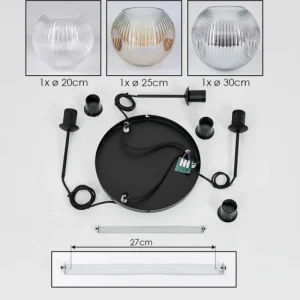hofstein Koyoto Suspension, Boule lumineuse, Suspension, Suspension grappe 30 cm Ambre, Clair, Fumé, 3 lumières* Lampes Modernes
